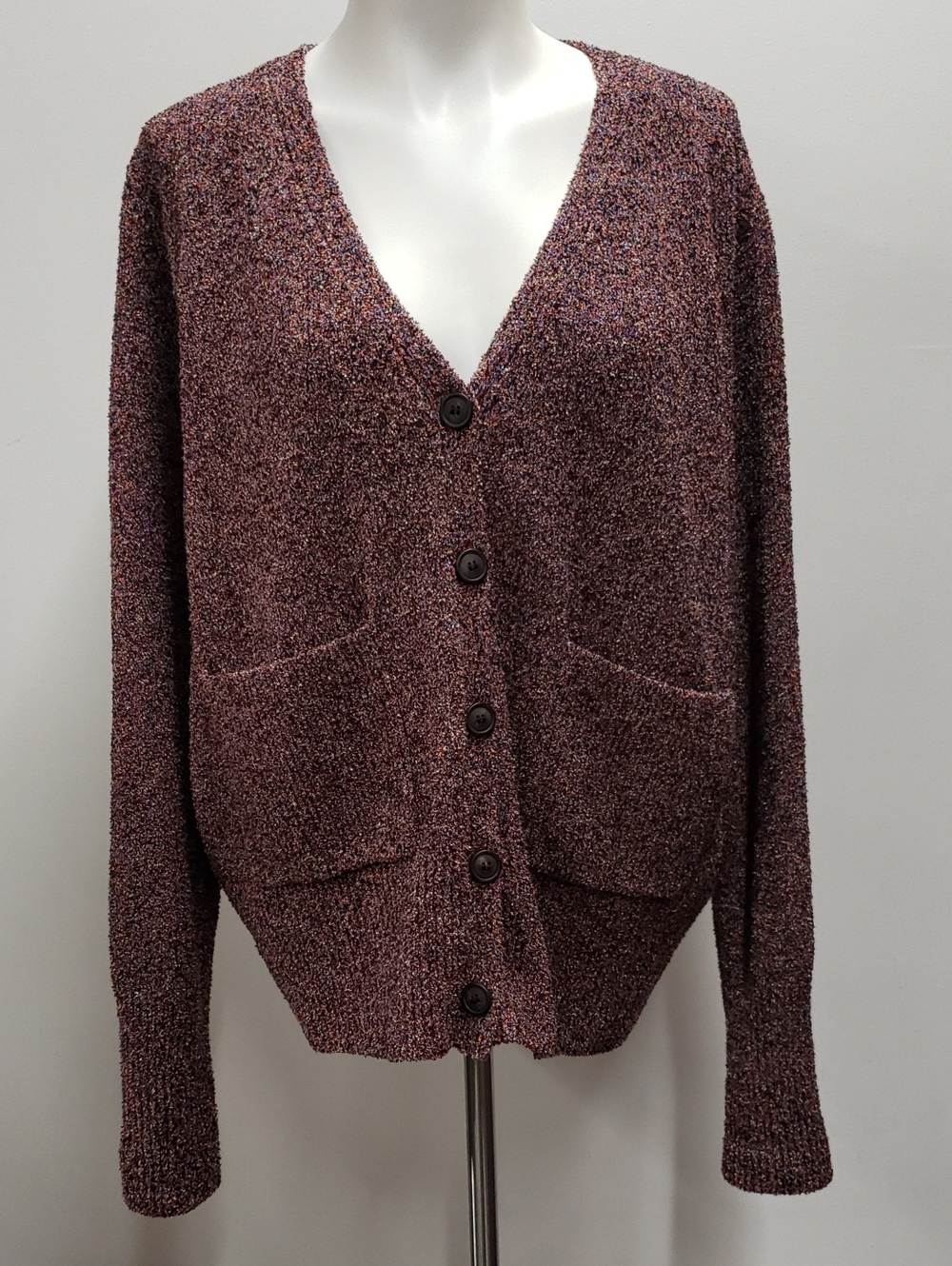 COS Mauve Marled V-Neck Button Cardigan